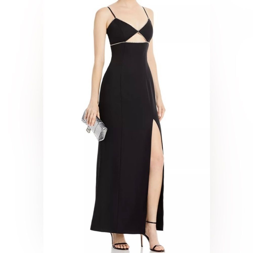 Aqua Beaded Formal Black Rhinestones cut-out evening Dress Size 2 NWT